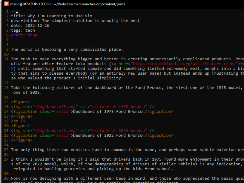 screenshot of Vim text editor